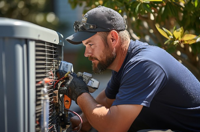 a mechanic works on electric controls
