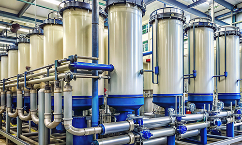 large standing water purification system with four visible tanks