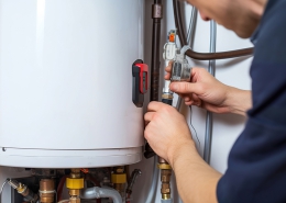 a tech repairs a water heater