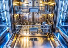 the gleaming interior of a clean stainless steel dishwasher